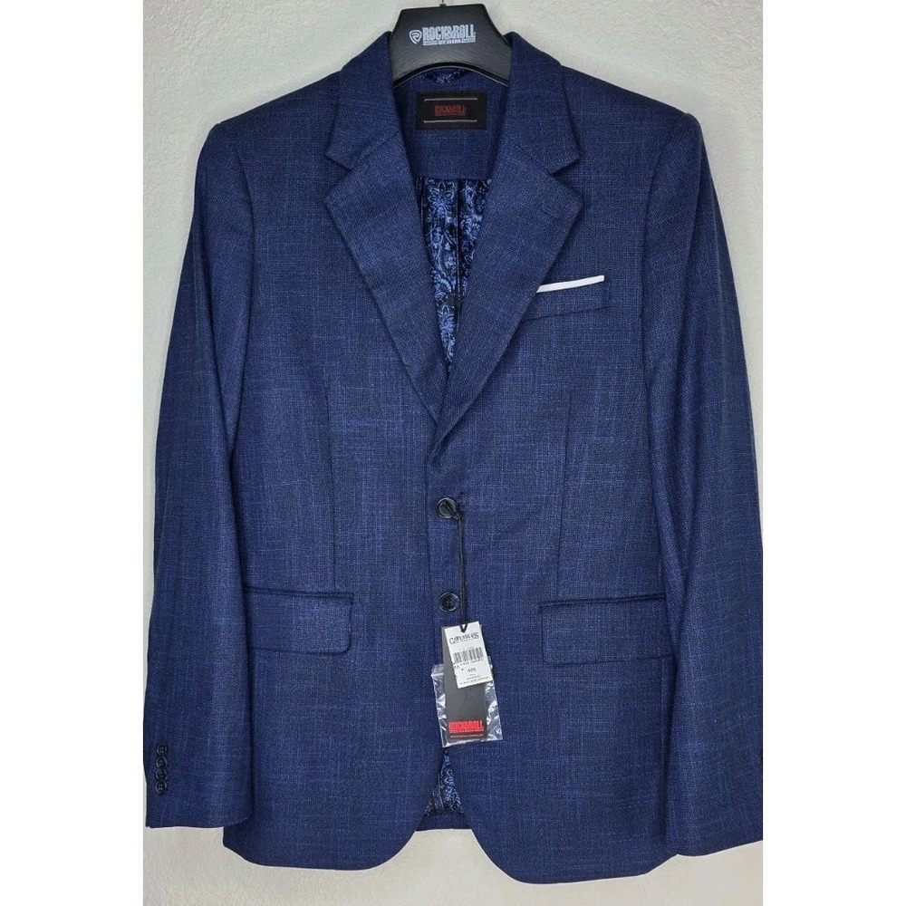 New Rock & Roll Basket Weave Sportcoat Western Navy Paisley Lined 40R Men Blazer